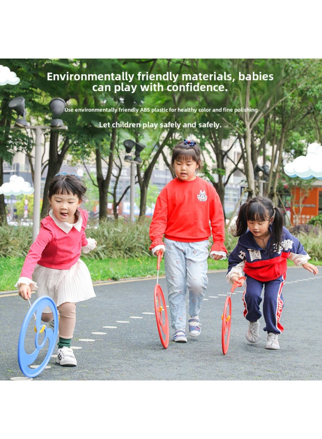 Children's Traditional Toy Thickened Rolling Iron Ring Fun Nostalgic Preschool Sensory Play Equipment Outdoor Sports Game-Specifications:Yellow Small Size-Telescopic Rod - Image 3